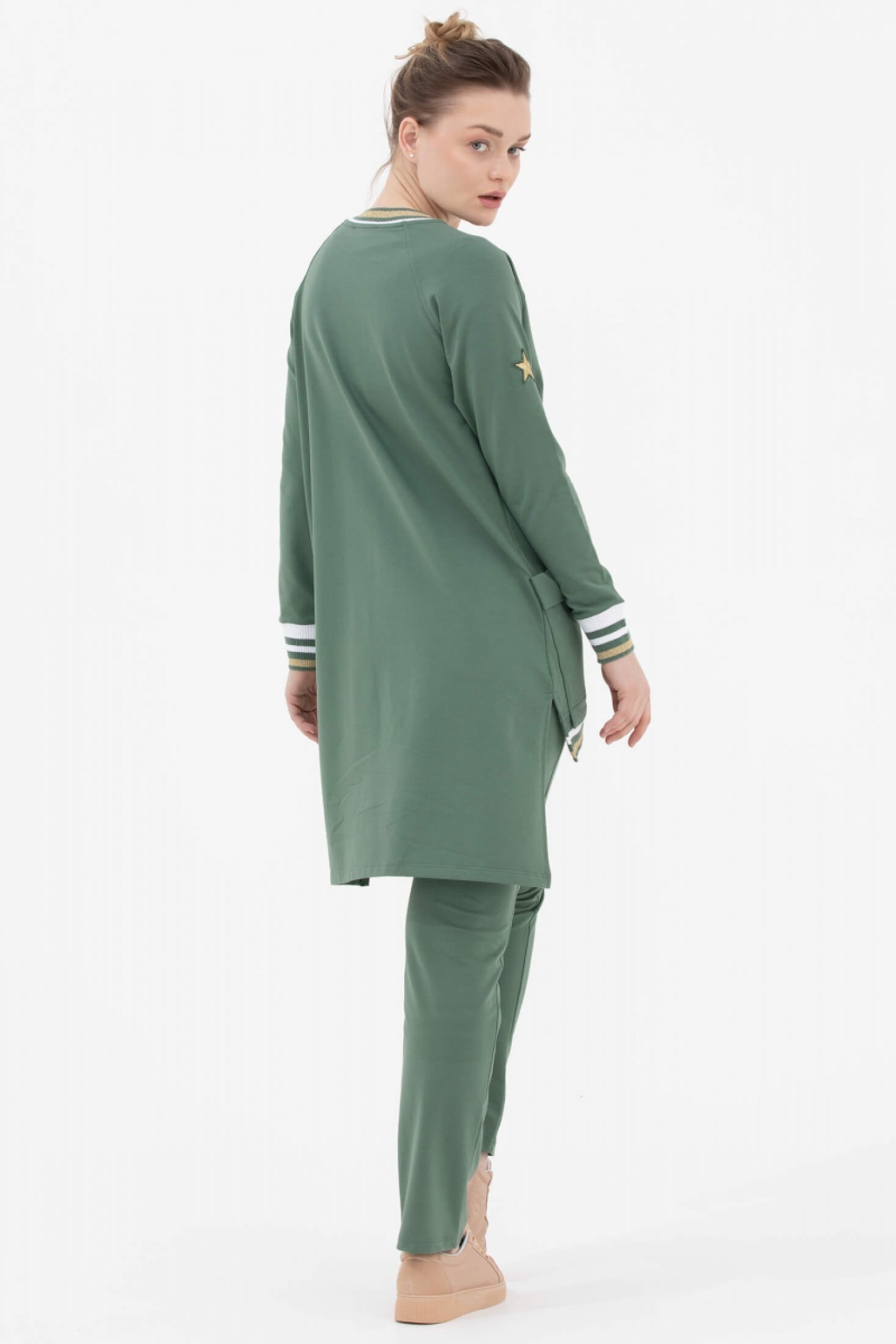 Arkası Uzun Fermuarlı Üçlü Eşofman Takım - Yeşil (3) Sementa