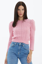 Balon Kol Saç Örgülü Triko Kazak - Pembe (2) Sementa