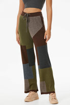 Blok Desenli Renkli Triko Pantolon - Kahve (3) Sementa