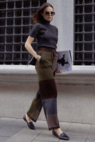 Blok Desenli Renkli Triko Pantolon - Kahve (1) Sementa