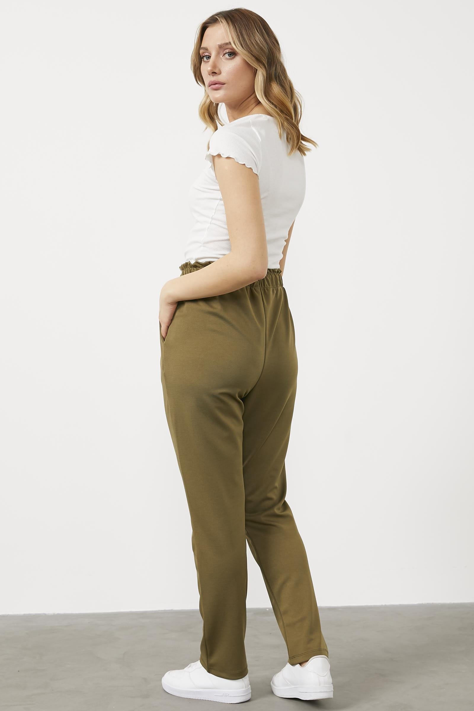 Büyük Beden Beli Lastikli Eşofman Altı - Haki (4) Sementa