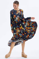 Büyük Beden Çiçek Desenli Elbise - Lacivert (3) Sementa