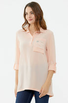 Cep Detaylı Krep Uzun Gömlek - Somon (3) Sementa