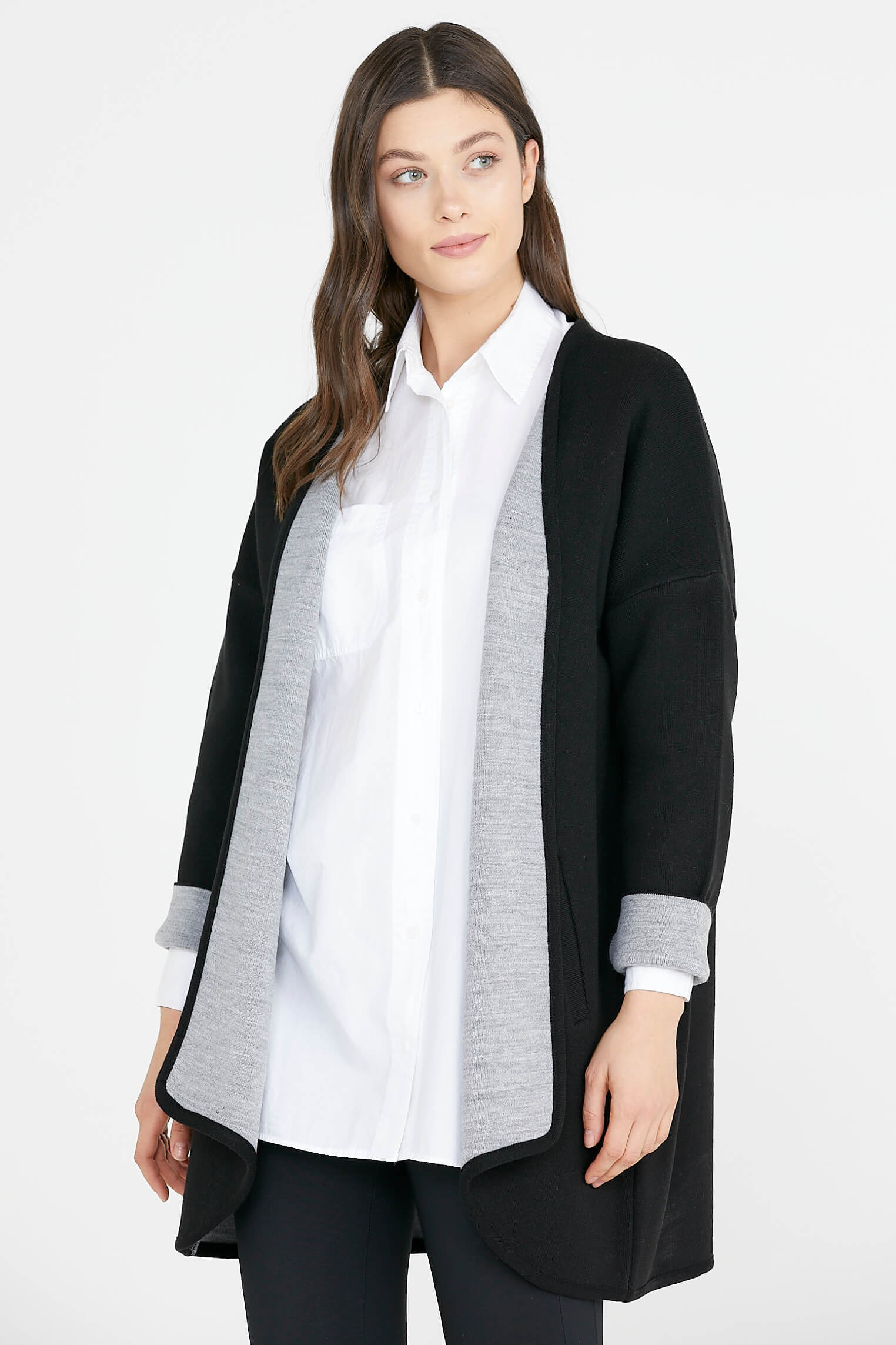 Cepli İki Renk Hırka - Siyah - Gri (1) Sementa