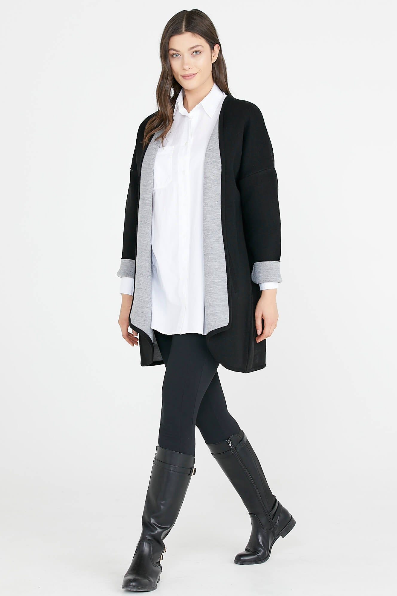 Cepli İki Renk Hırka - Siyah - Gri (2) Sementa