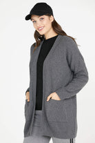 Cepli Uzun Triko Hırka - Koyu Gri (1) Sementa