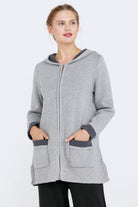 Cepli ve Kapüşonlu Kadın Triko Ceket - Açık Gri - Koyu Gri (1) Sementa