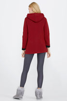 Cepli ve Kapüşonlu Kadın Triko Ceket - Kırmızı - Siyah (4) Sementa