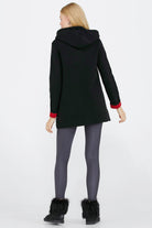 Cepli ve Kapüşonlu Kadın Triko Ceket - Siyah - Kırmızı (4) Sementa