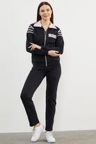 Çizgi Detaylı Dik Yaka Eşofman Takım - Siyah (1) Sementa