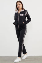 Çizgi Detaylı Dik Yaka Eşofman Takım - Siyah (3) Sementa