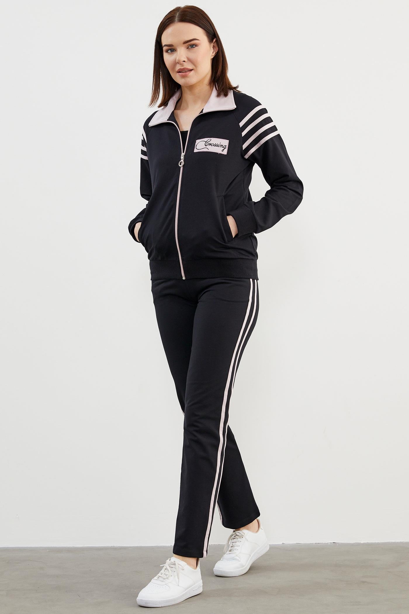 Çizgi Detaylı Dik Yaka Eşofman Takım - Siyah (3) Sementa