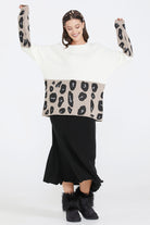 Desenli Kadın Triko Kazak - Kemik (2) Sementa