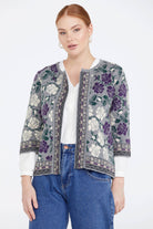 Desenli Triko Kadın Ceket - Gri - Krem (1) Sementa