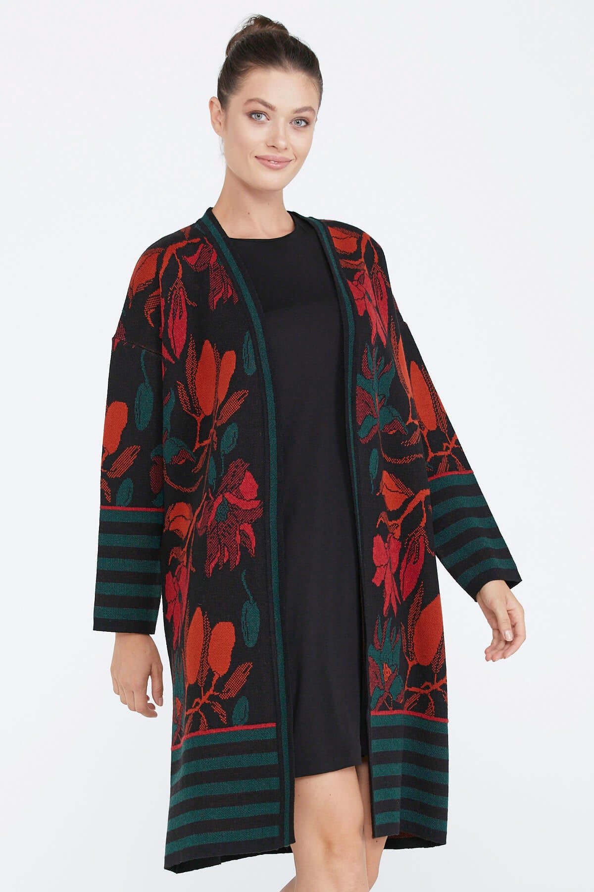 Desenli Triko Kadın Ceket - Siyah (1) Sementa