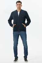 Dik Yaka Fermuarlı Cepli Triko Hırka - Lacivert (1) Sementa