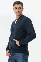 Dik Yaka Fermuarlı Cepli Triko Hırka - Lacivert (2) Sementa