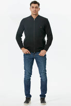 Dik Yaka Fermuarlı Cepli Triko Hırka - Siyah (1) Sementa