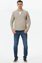 Dik Yaka Fermuarlı Cepli Triko Hırka - Vizon (1) Sementa