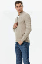 Dik Yaka Fermuarlı Cepli Triko Hırka - Vizon (3) Sementa