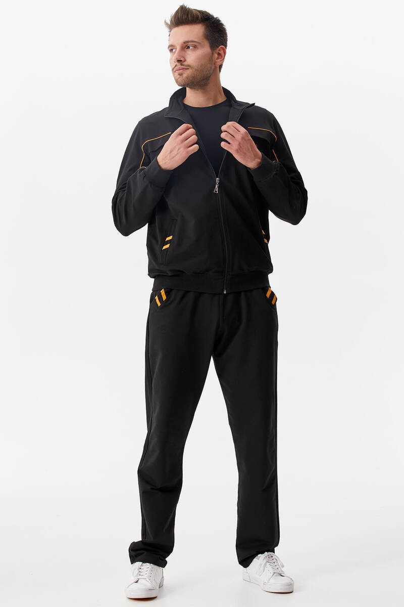 Dik Yaka Fermuarlı Eşofman Takım - Siyah (2) Sementa