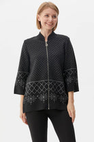 Dik Yaka Fermuarlı Taşlı Triko Hırka - Siyah (2) Sementa