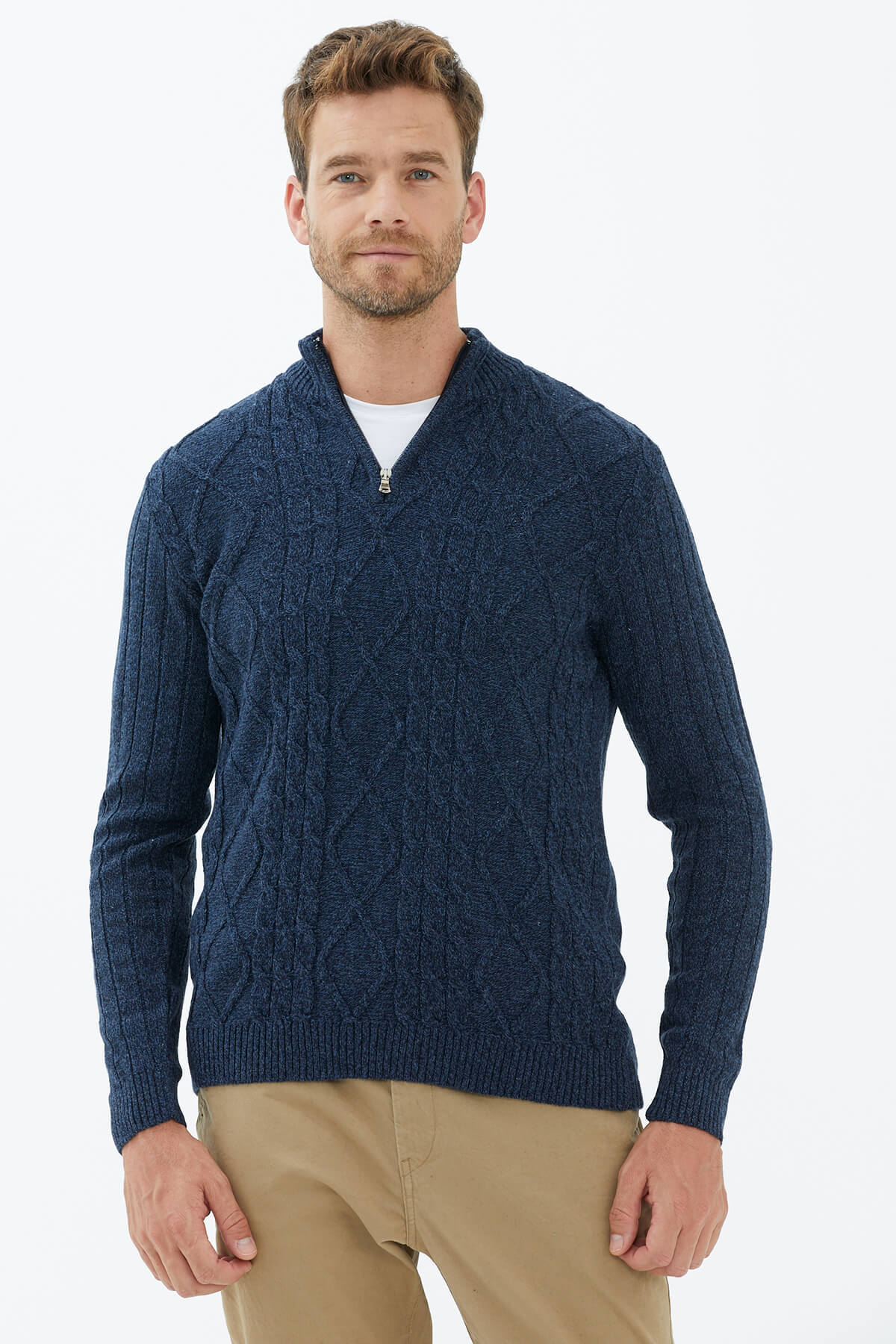 Dik Yaka Fermuarlı Triko Kazak - Lacivert (3) Sementa