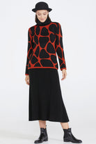 Dik Yaka Kadın Desenli Triko Kazak - Taba - Siyah (1) Sementa