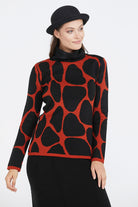 Dik Yaka Kadın Desenli Triko Kazak - Taba - Siyah (2) Sementa