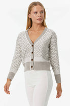 Düğmeli Geometrik Desenli Triko Hırka - Vizon (1) Sementa