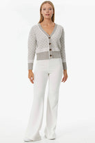 Düğmeli Geometrik Desenli Triko Hırka - Vizon (2) Sementa