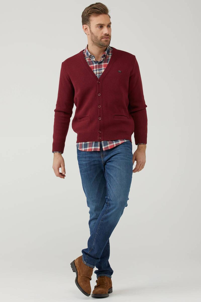 Erkek Cepli Triko Hırka - Bordo (2) Sementa