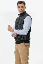 Erkek Dik Yaka Fermuarlı Cepli Triko Yelek - Siyah - Açık Gri (3) Sementa