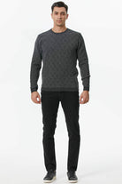 Erkek Sıfır Yaka Desenli Triko Kazak - Antrasit (1) Sementa