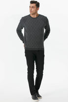 Erkek Sıfır Yaka Desenli Triko Kazak - Antrasit (2) Sementa
