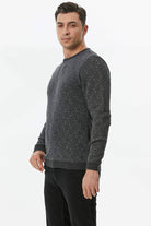 Erkek Sıfır Yaka Desenli Triko Kazak - Antrasit (3) Sementa
