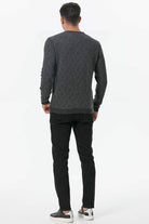 Erkek Sıfır Yaka Desenli Triko Kazak - Antrasit (4) Sementa