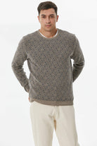 Erkek Sıfır Yaka Desenli Triko Kazak - Sütlü Kahve (1) Sementa