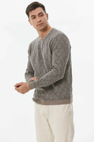 Erkek Sıfır Yaka Desenli Triko Kazak - Sütlü Kahve (2) Sementa