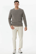 Erkek Sıfır Yaka Desenli Triko Kazak - Sütlü Kahve (3) Sementa