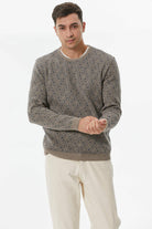 Erkek Sıfır Yaka Desenli Triko Kazak - Sütlü Kahve (4) Sementa