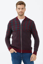 Fermuarlı Blok Desenli Triko Hırka - Bordo (1) Sementa