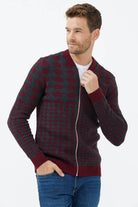 Fermuarlı Blok Desenli Triko Hırka - Bordo (3) Sementa