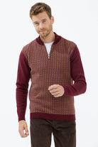 Fermuarlı Dik Yaka Triko Kazak - Bordo (3) Sementa