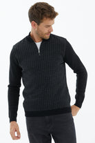 Fermuarlı Dik Yaka Triko Kazak - Siyah (2) Sementa