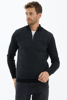 Fermuarlı Dik Yaka Triko Kazak - Siyah (3) Sementa