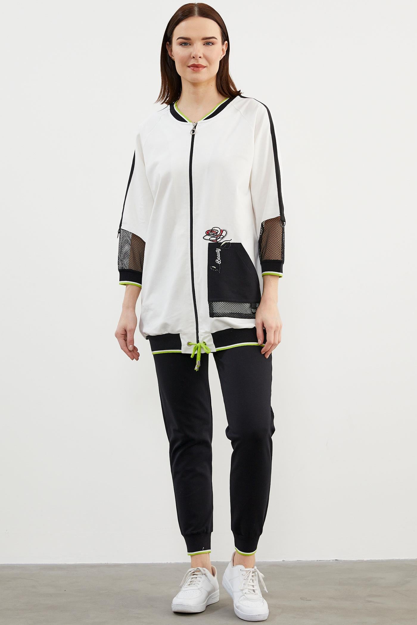 Mesh Detailed Plus Size Tracksuit Suit Black
