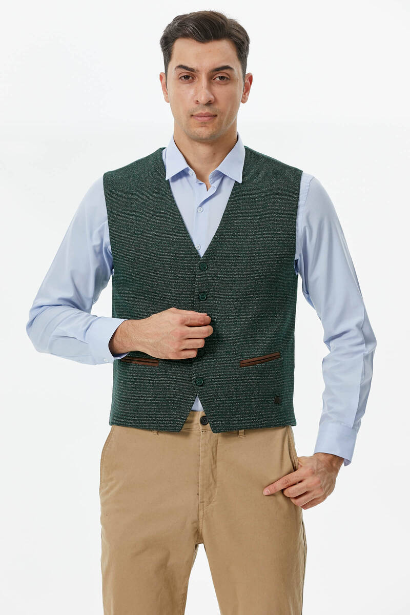 Fileto Cepli Düğmeli Yelek - Yeşil (1) Sementa