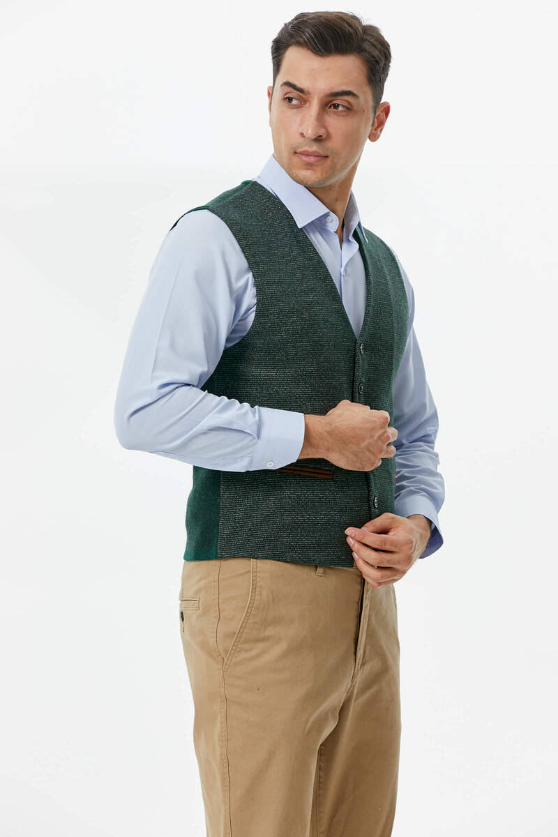 Fileto Cepli Düğmeli Yelek - Yeşil (2) Sementa