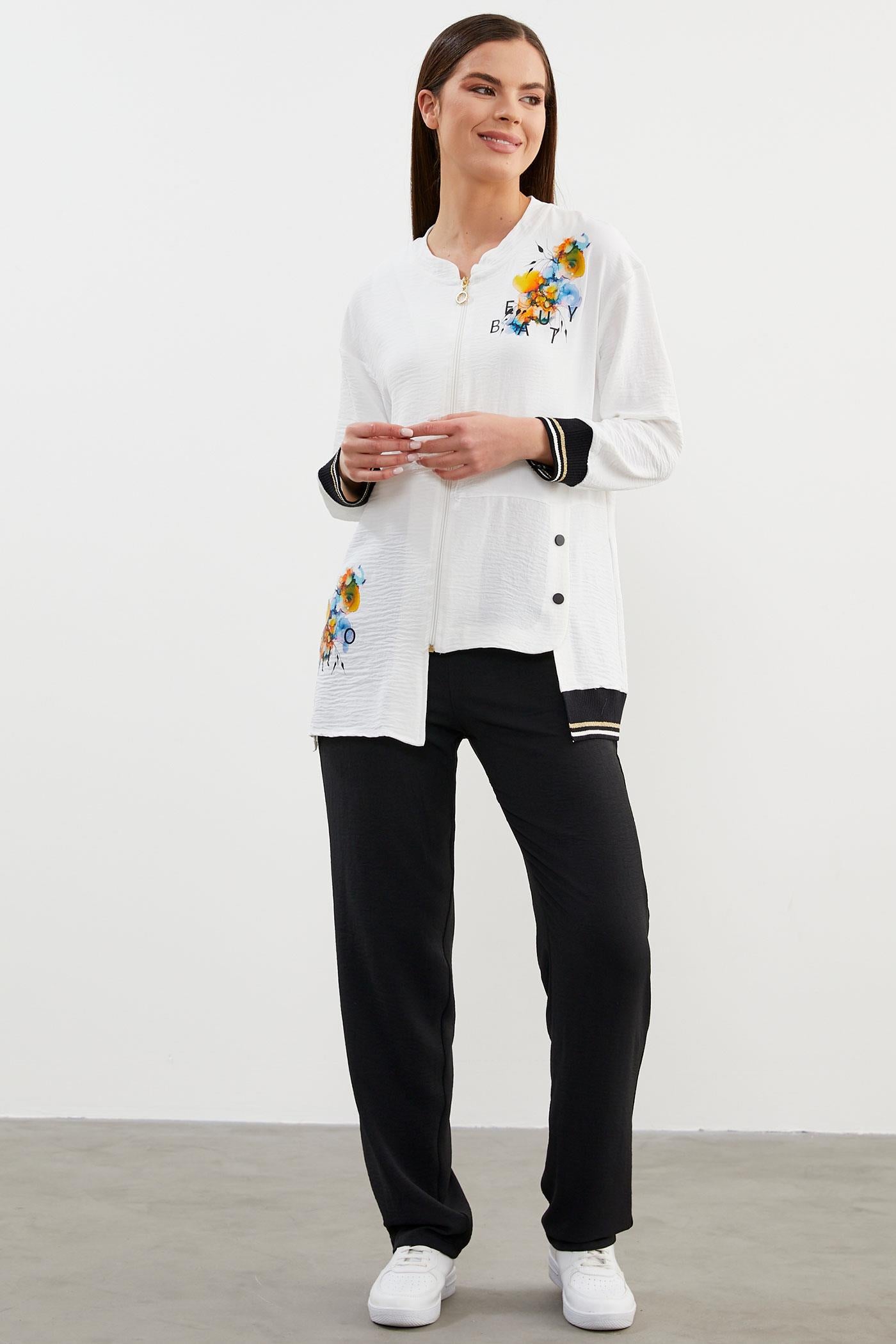 Geniş Beden Baskı Detaylı Krep Takım - Siyah (1) Sementa